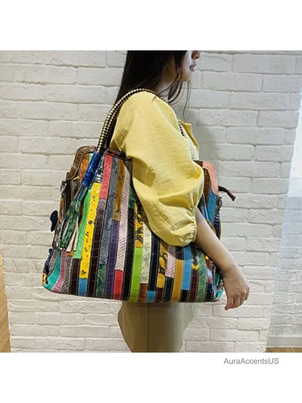 Large Leather Satchel Tote Top Handle Shoulder Bag Multi Pocket
